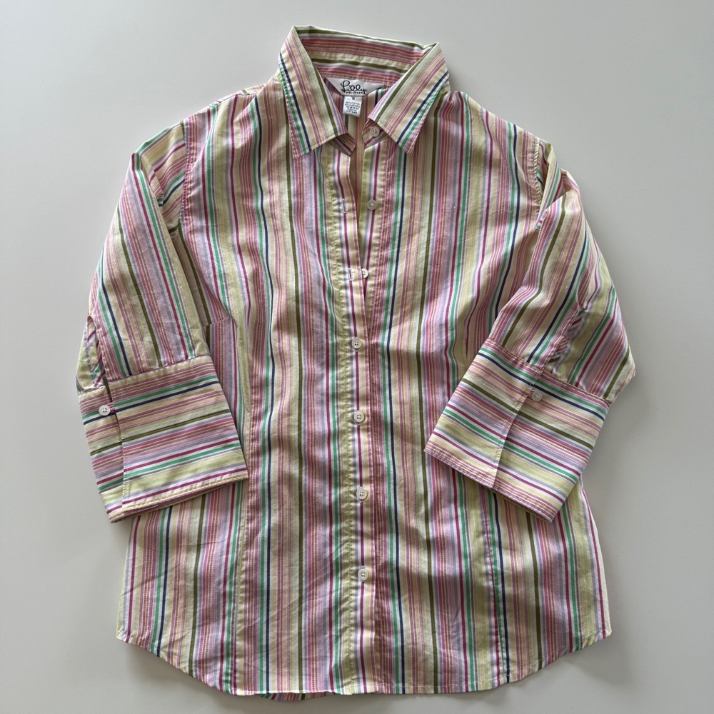 Lilly Pulitzer-Vintage-Y2K-Multicolor-Rainbow Stripe-Button down-Blouse-Size 8